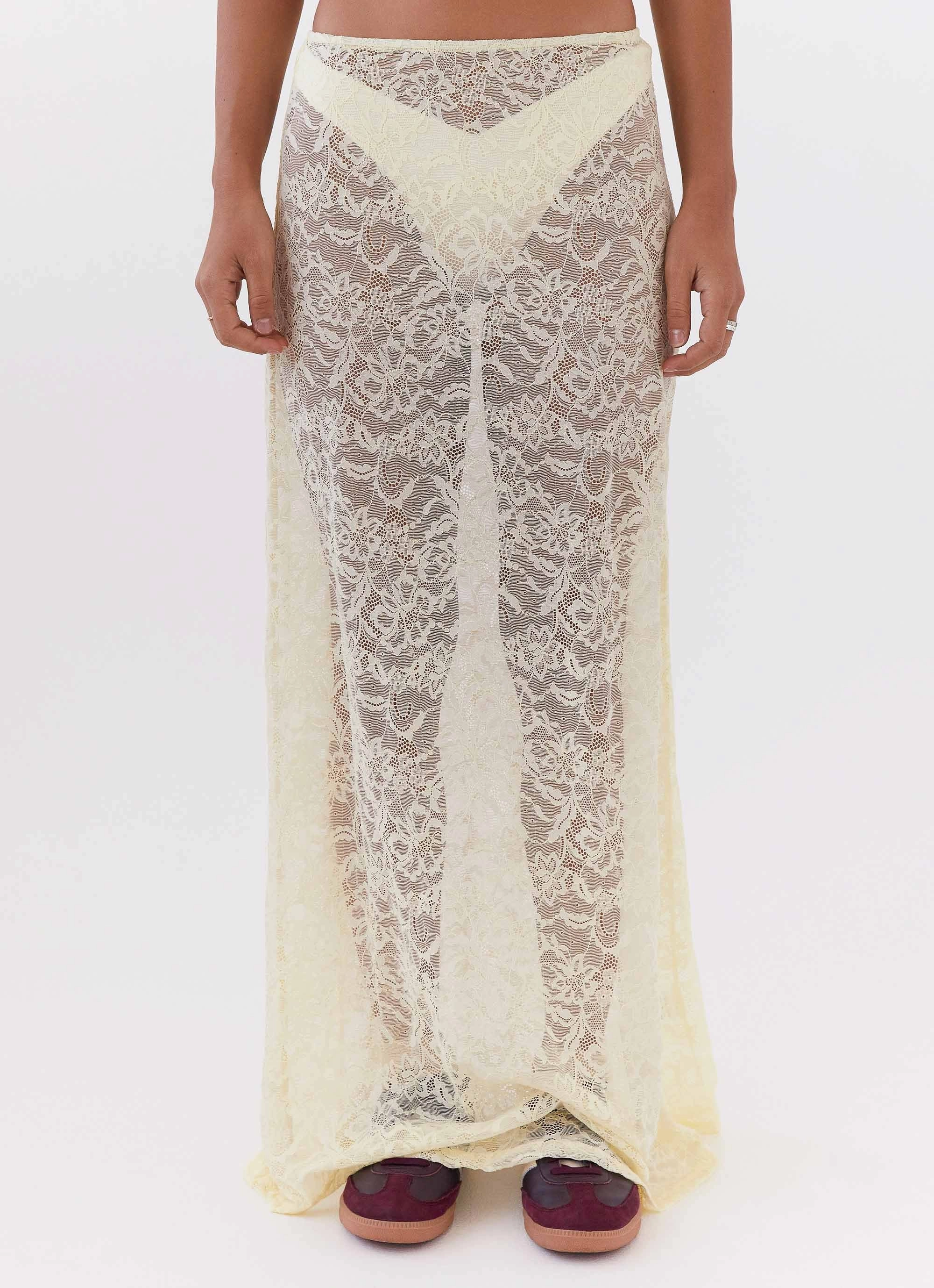 Thermoregulating Fabric Relaxed Motion Atoir Lace Maxi Skirt - Yellow