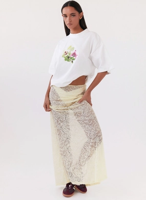 Runway Inspired Monochrome Outfit Atoir Lace Maxi Skirt - Yellow