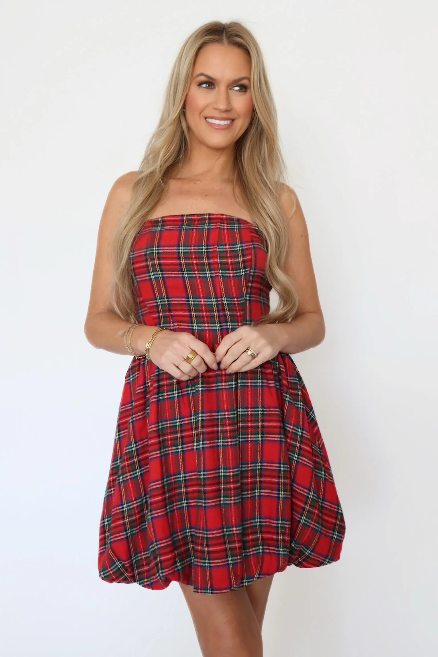 Yuletide Plaid Mini Dress (final sale) Cozy Blouse Thermal Regulation Fabric