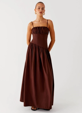 Compact Fit Yuna Drop Waist Maxi Dress - Chocolate