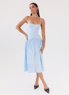 Yvette Corset Midi Dress - Blue Flowy Layers