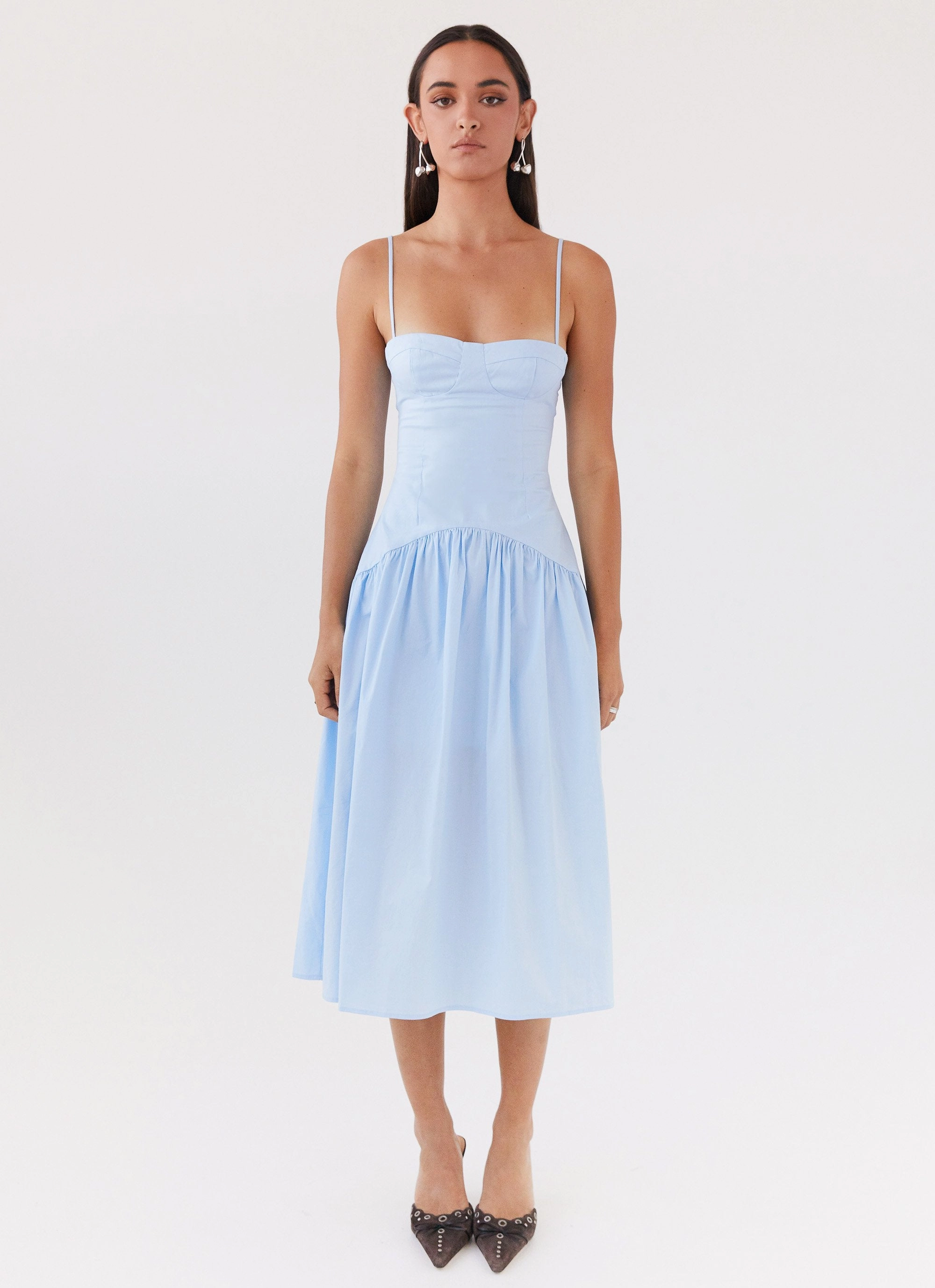 Feminine Movement Refined Line Yvette Corset Midi Dress - Blue