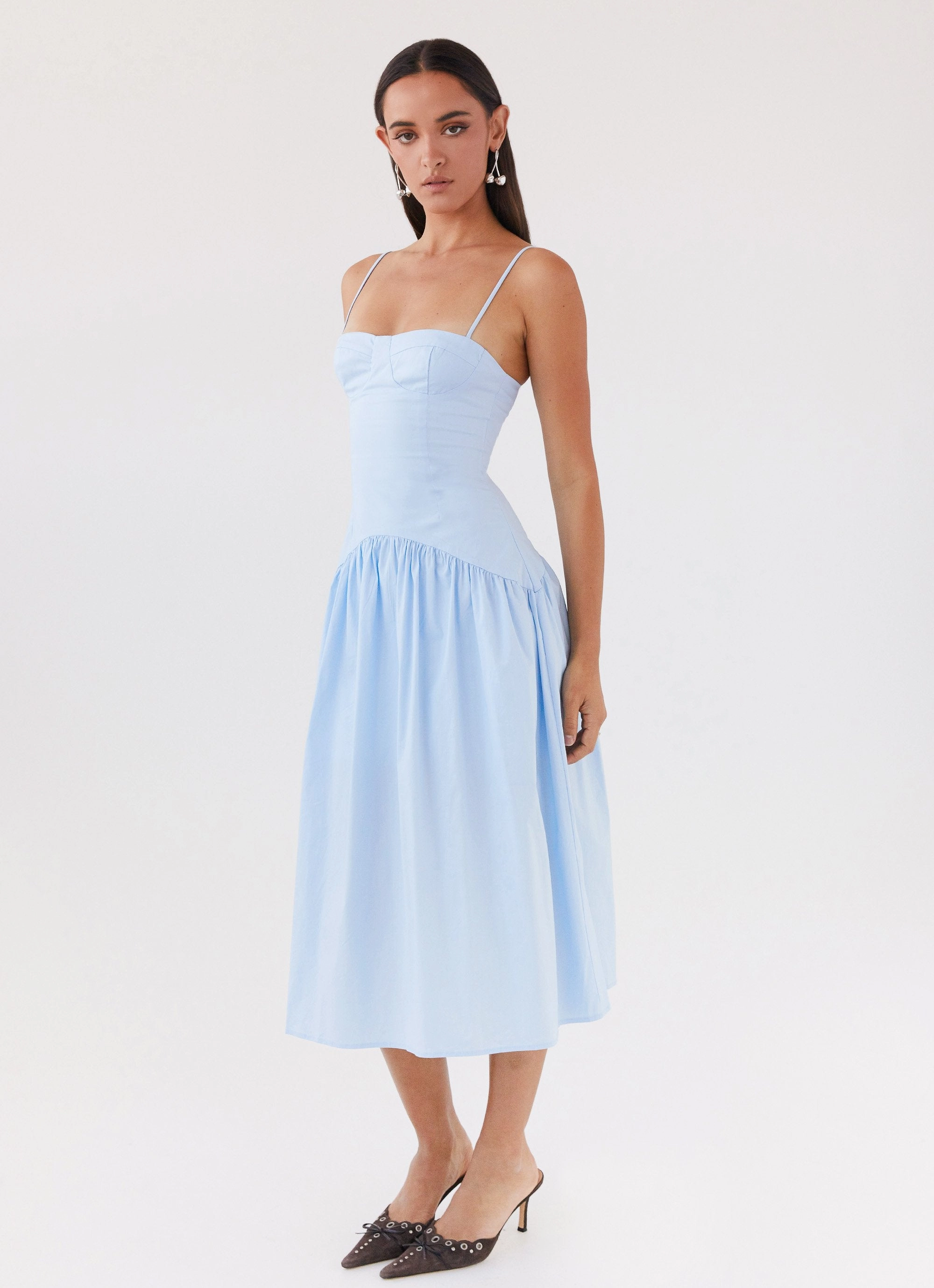 Open-back Yvette Corset Midi Dress - Blue