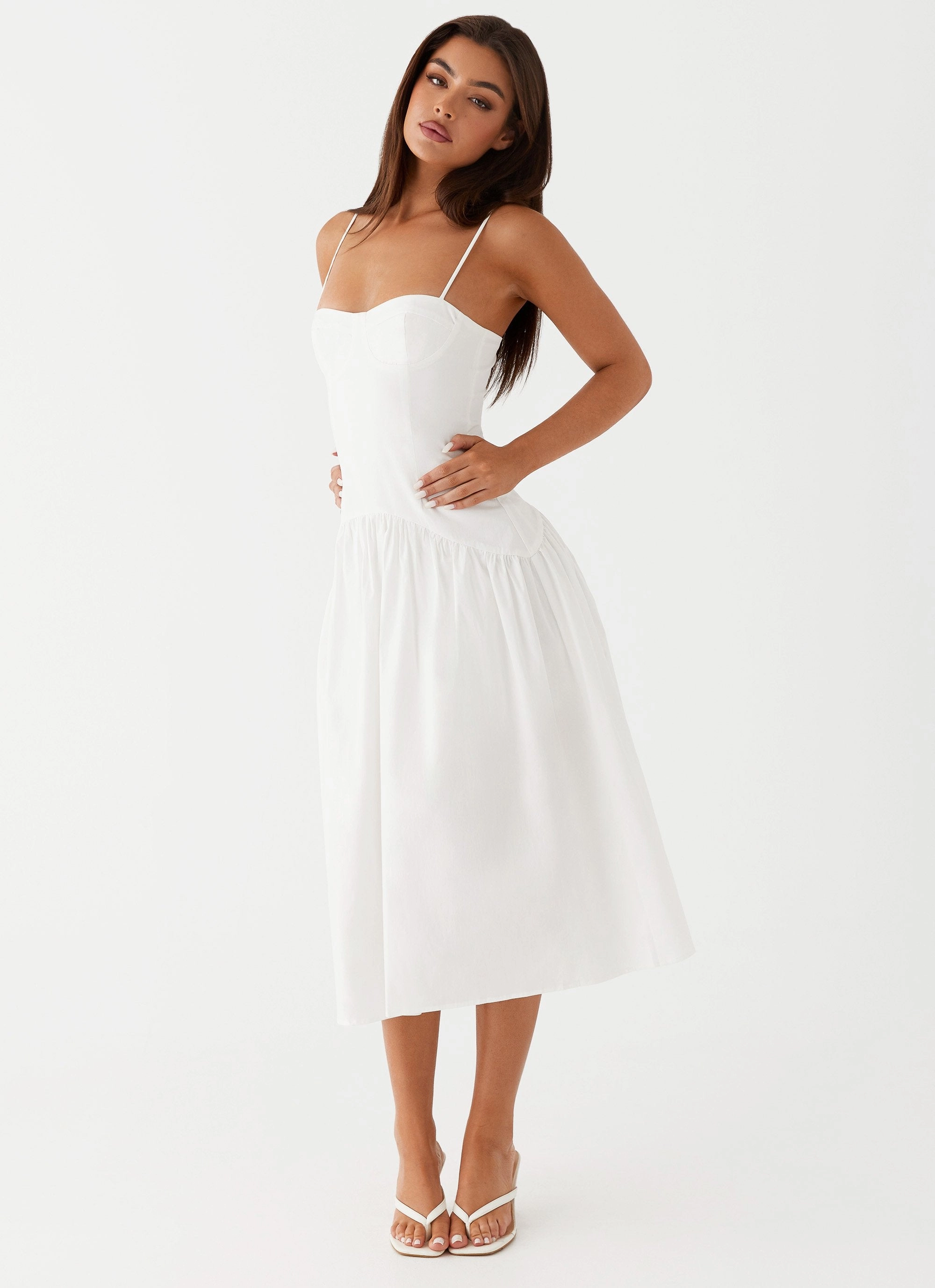 Yvette Corset Midi Dress - White Texture Rich