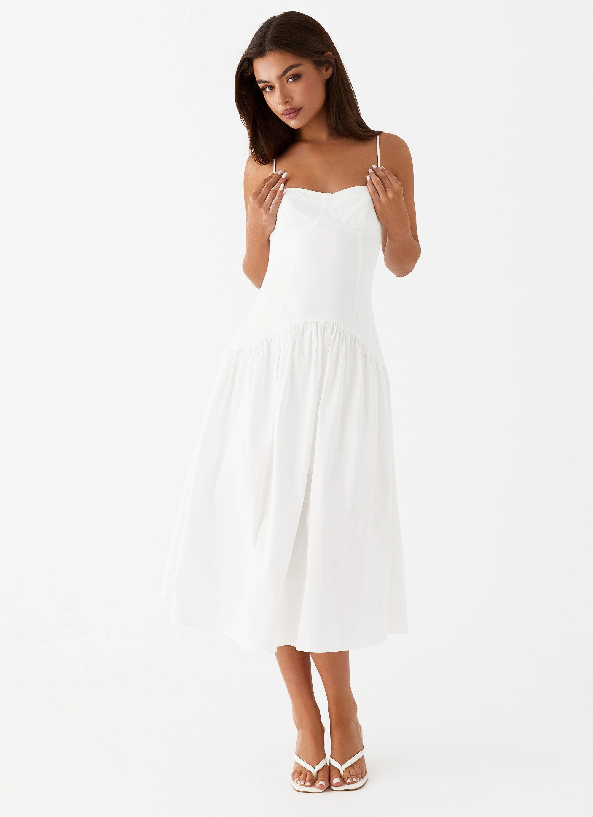 Yvette Corset Midi Dress - White Daily Silhouette Relaxed Waistband