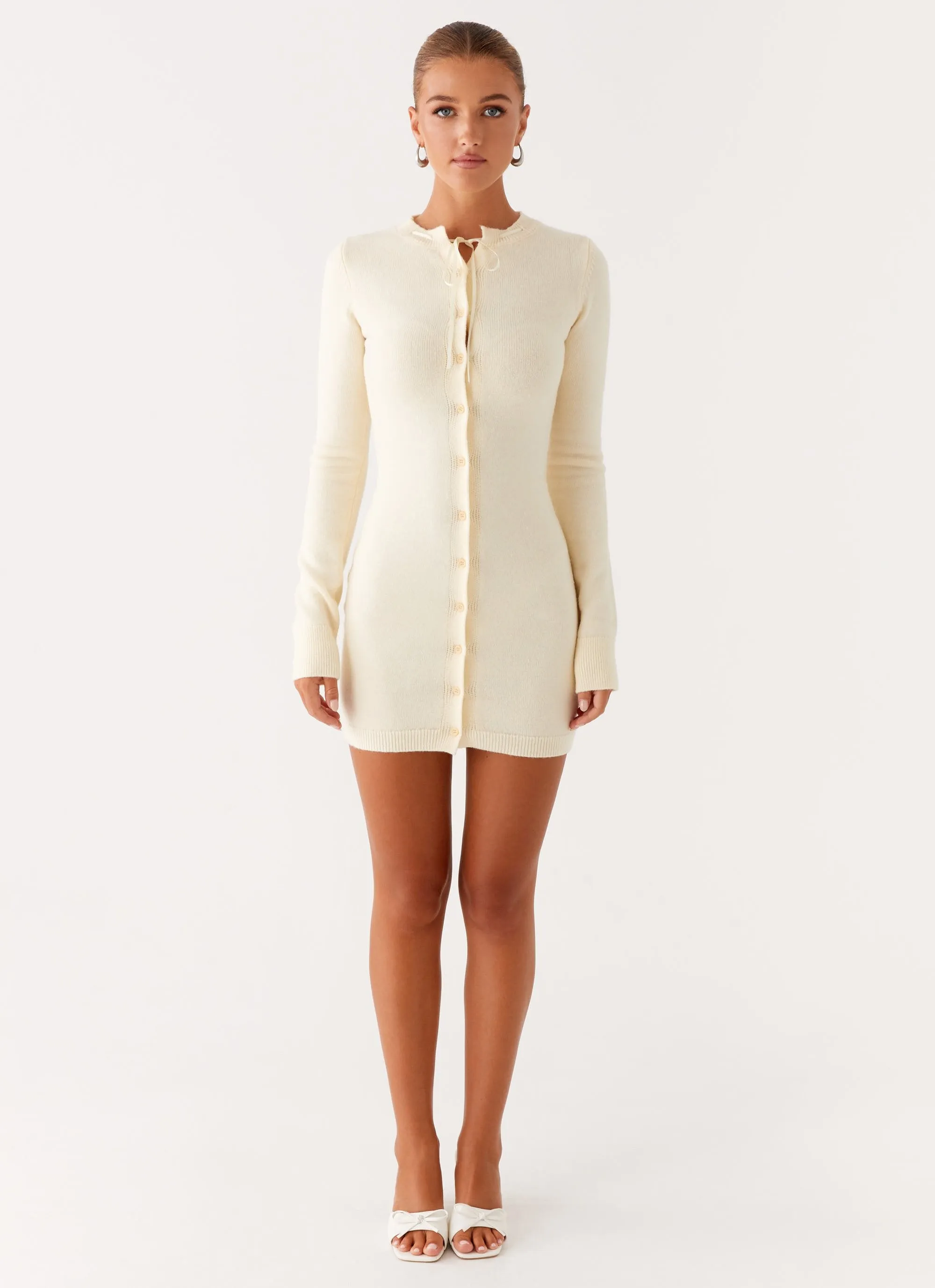 Zaffia Knit Mini Dress - Ivory Peplum-Style Rural Charm