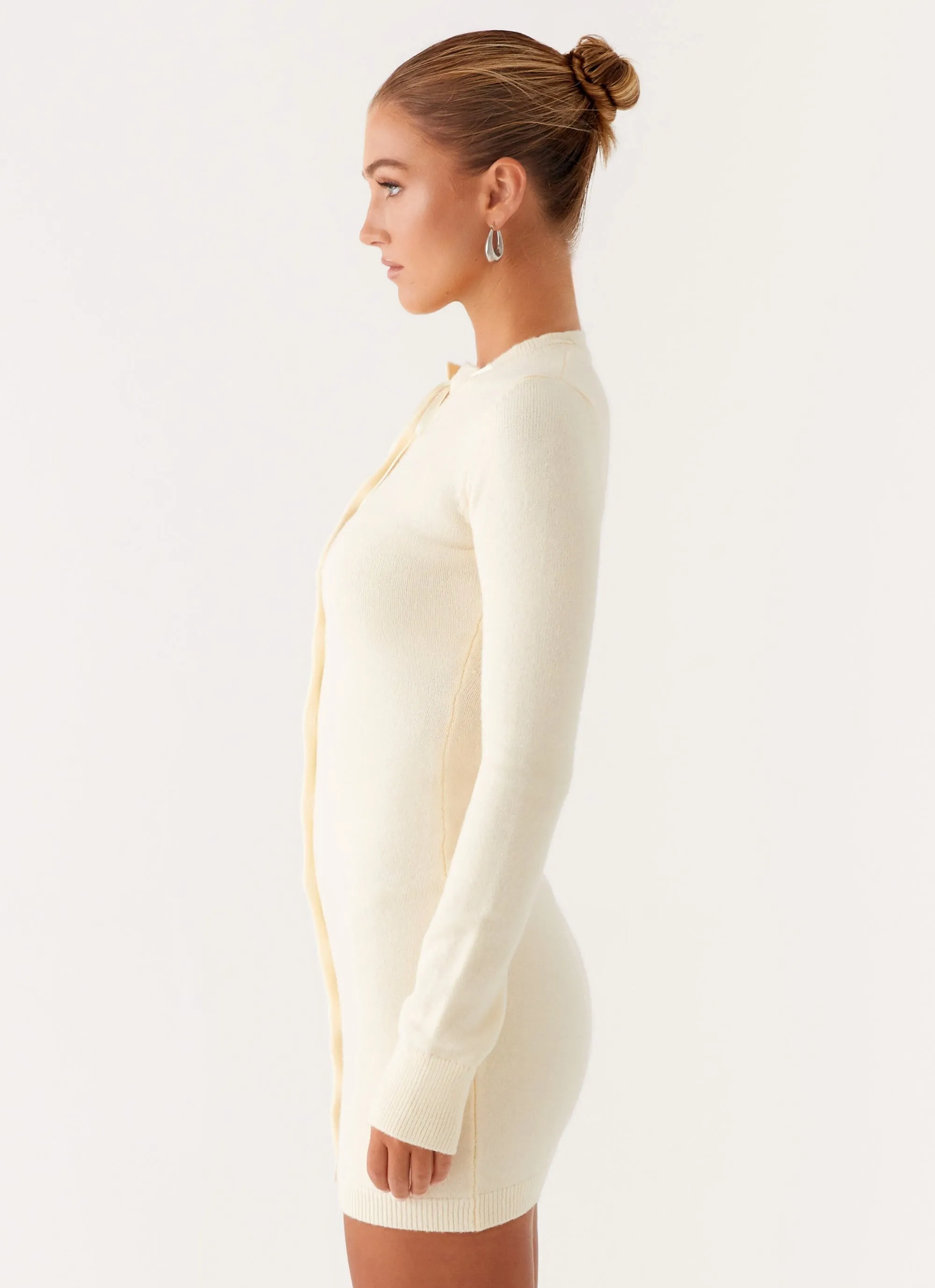Zaffia Knit Mini Dress - Ivory Edge Shape Artisanal-Detail