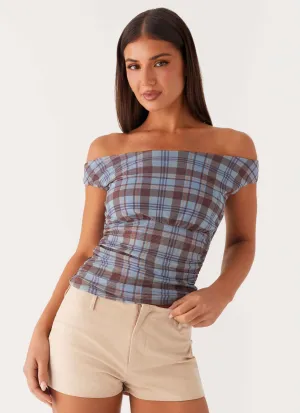 Zahli Off Shoulder Top - Shoreline Check Hypoallergenic fabric