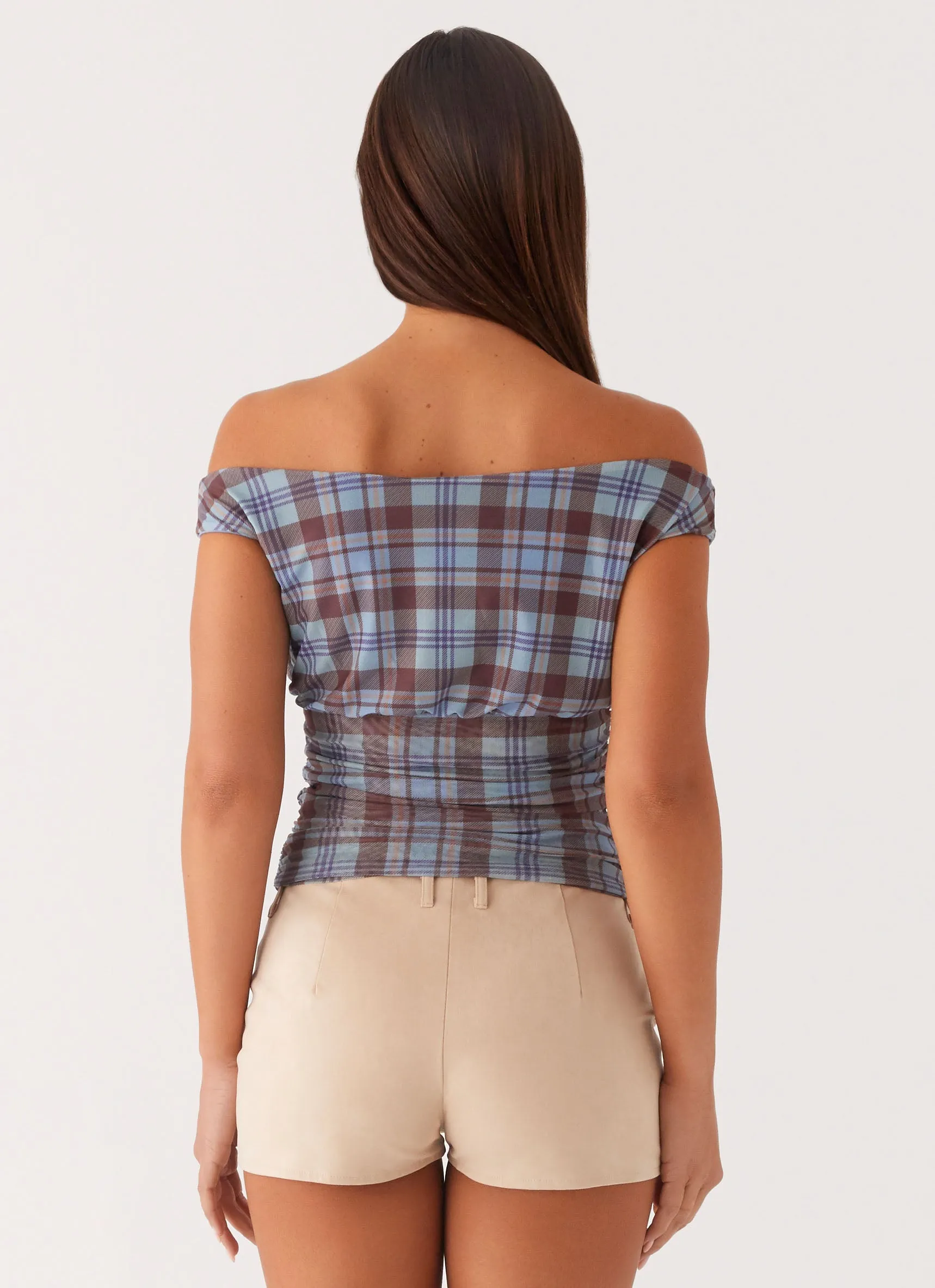 Zahli Off Shoulder Top - Shoreline Check Drop Shoulder Design