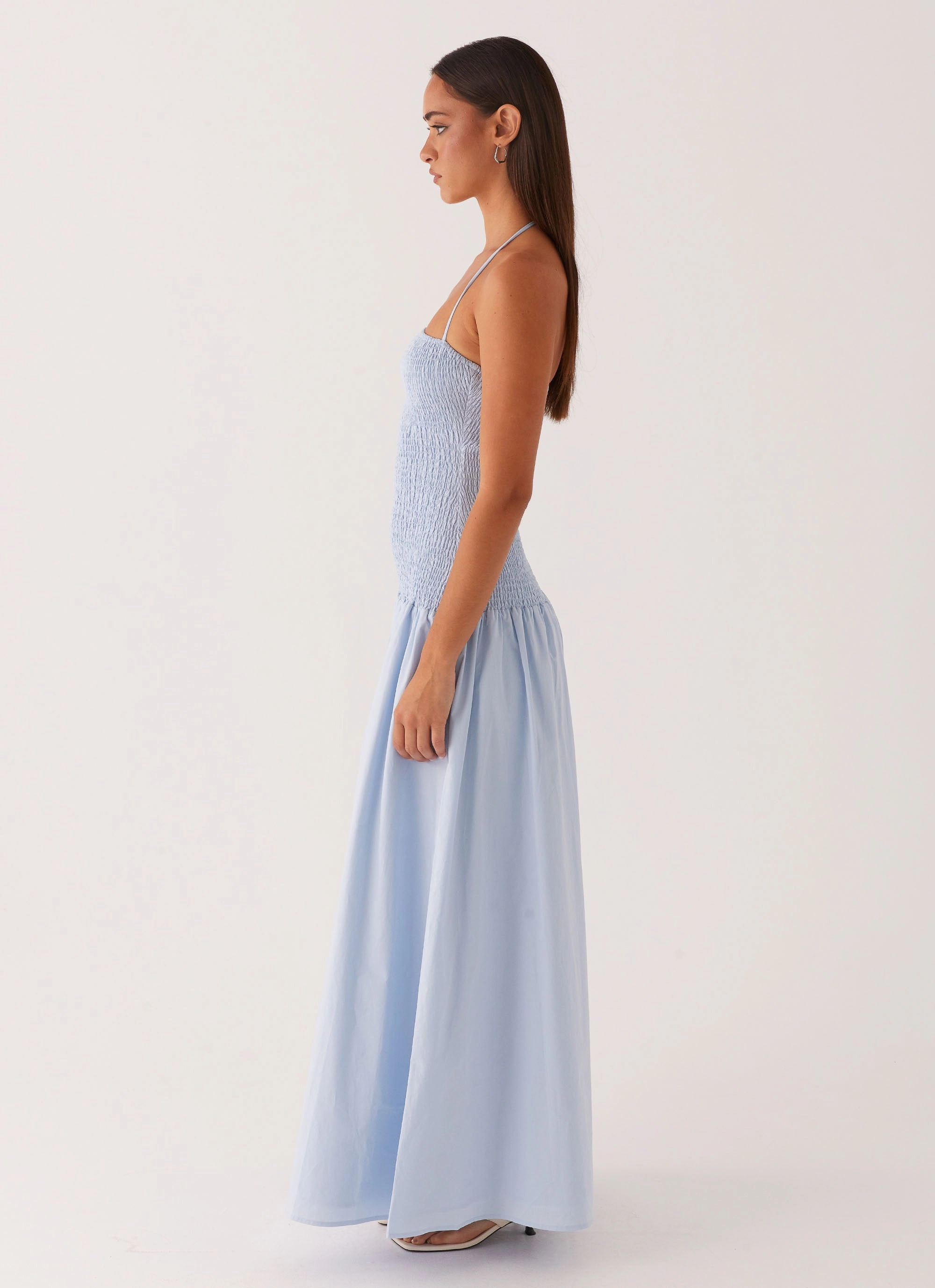 Cinched-Waist Trendy Waistband Zahra Maxi Dress - Blue