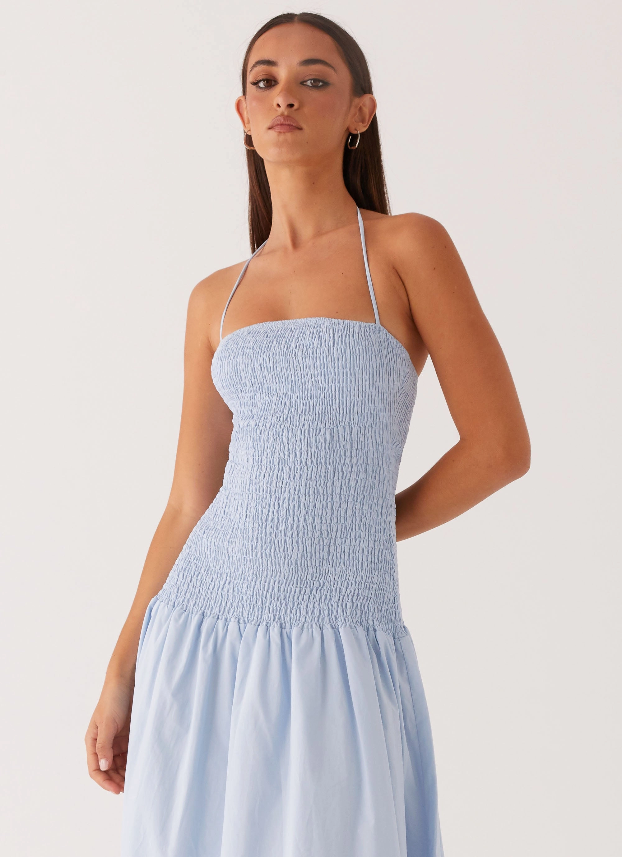 Zahra Maxi Dress - Blue Fluid movement Soft Layering