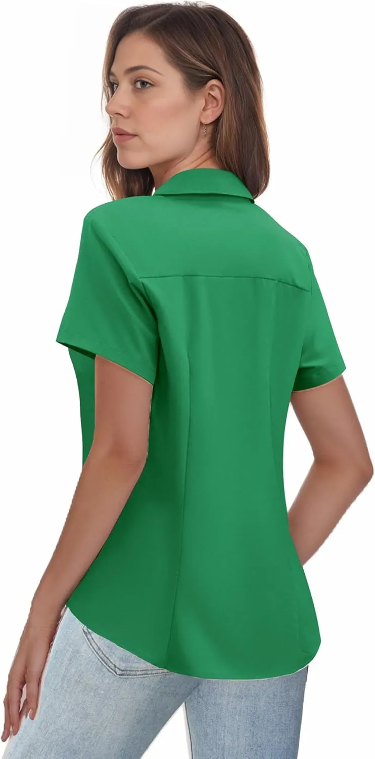 Zeagoo Women's Button Down Shirts Short Sleeve Dress Shirts Basic Business Collared Work Blouses