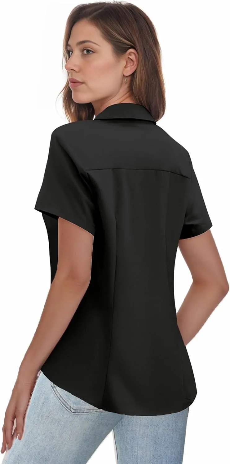 Zeagoo Women's Button Down Shirts Short Sleeve Dress Shirts Basic Business Collared Work Blouses