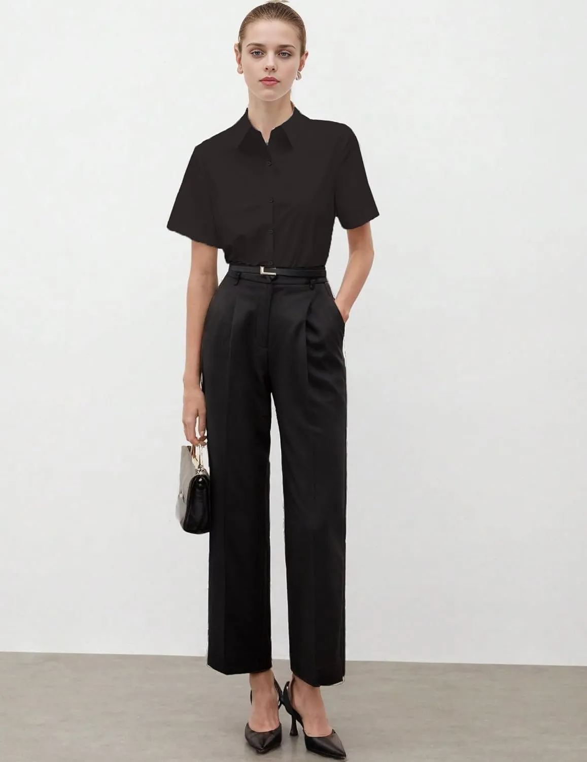 Zeagoo Women's Button Down Shirts Short Sleeve Dress Shirts Basic Business Collared Work Blouses
