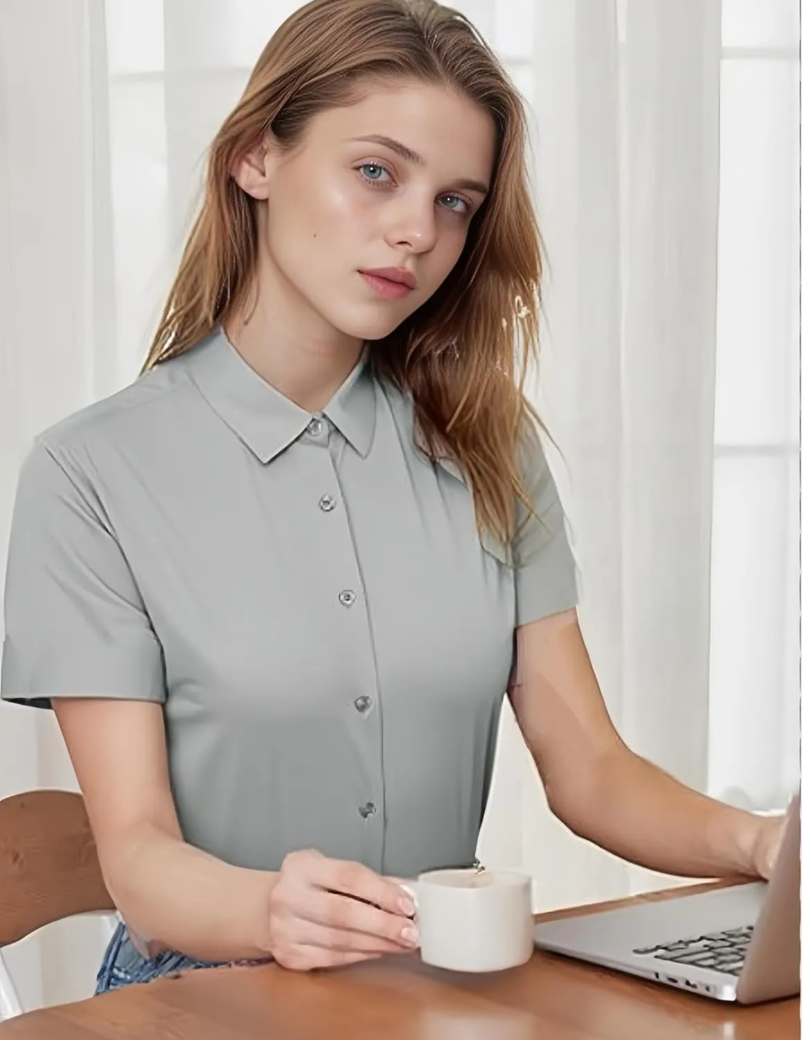 Zeagoo Women's Button Down Shirts Short Sleeve Dress Shirts Basic Business Collared Work Blouses