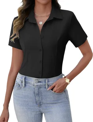 Zeagoo Women's Button Down Shirts Short Sleeve Dress Shirts Basic Business Collared Work Blouses