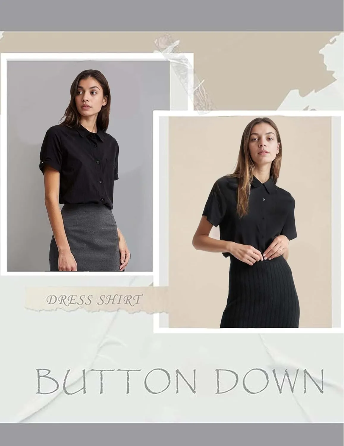 Zeagoo Women's Button Down Shirts Short Sleeve Dress Shirts Basic Business Collared Work Blouses