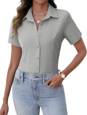 Zeagoo Women's Button Down Shirts Short Sleeve Dress Shirts Basic Business Collared Work Blouses