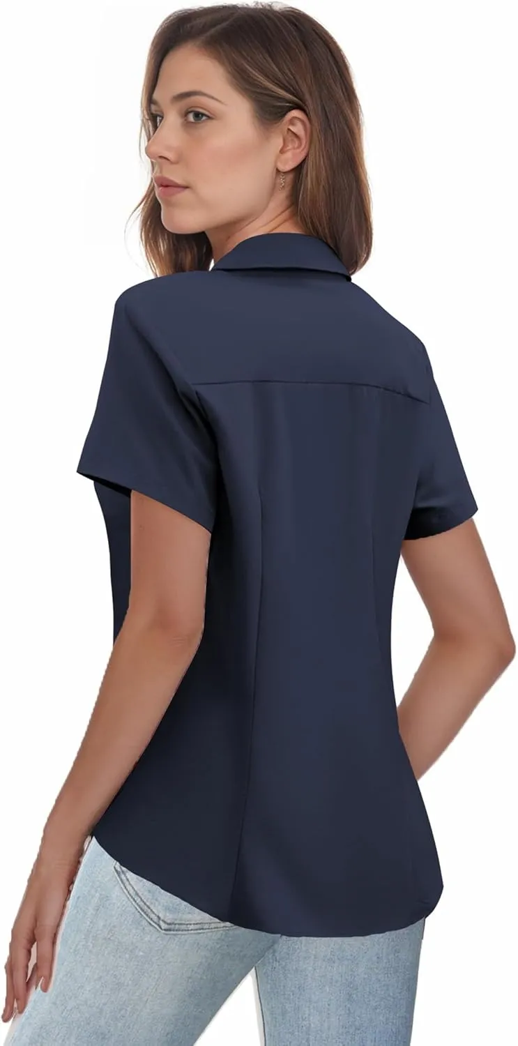 Zeagoo Women's Button Down Shirts Short Sleeve Dress Shirts Basic Business Collared Work Blouses