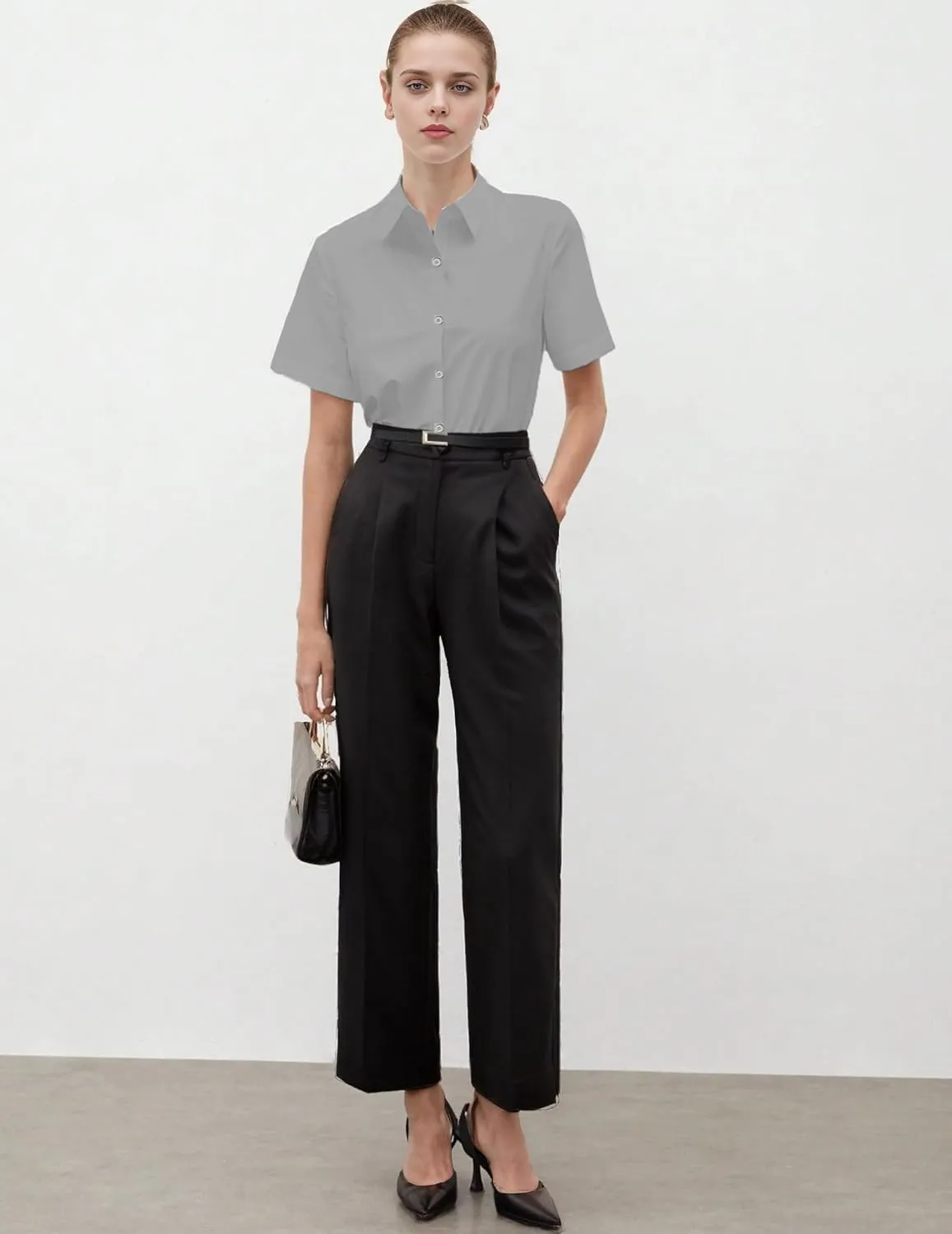 Zeagoo Women's Button Down Shirts Short Sleeve Dress Shirts Basic Business Collared Work Blouses