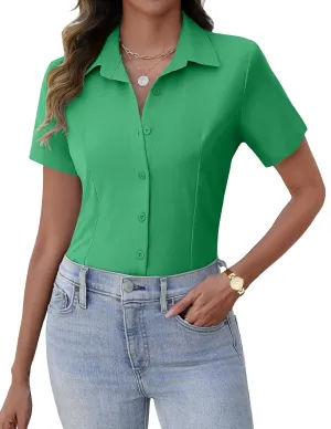 Zeagoo Women's Button Down Shirts Short Sleeve Dress Shirts Basic Business Collared Work Blouses