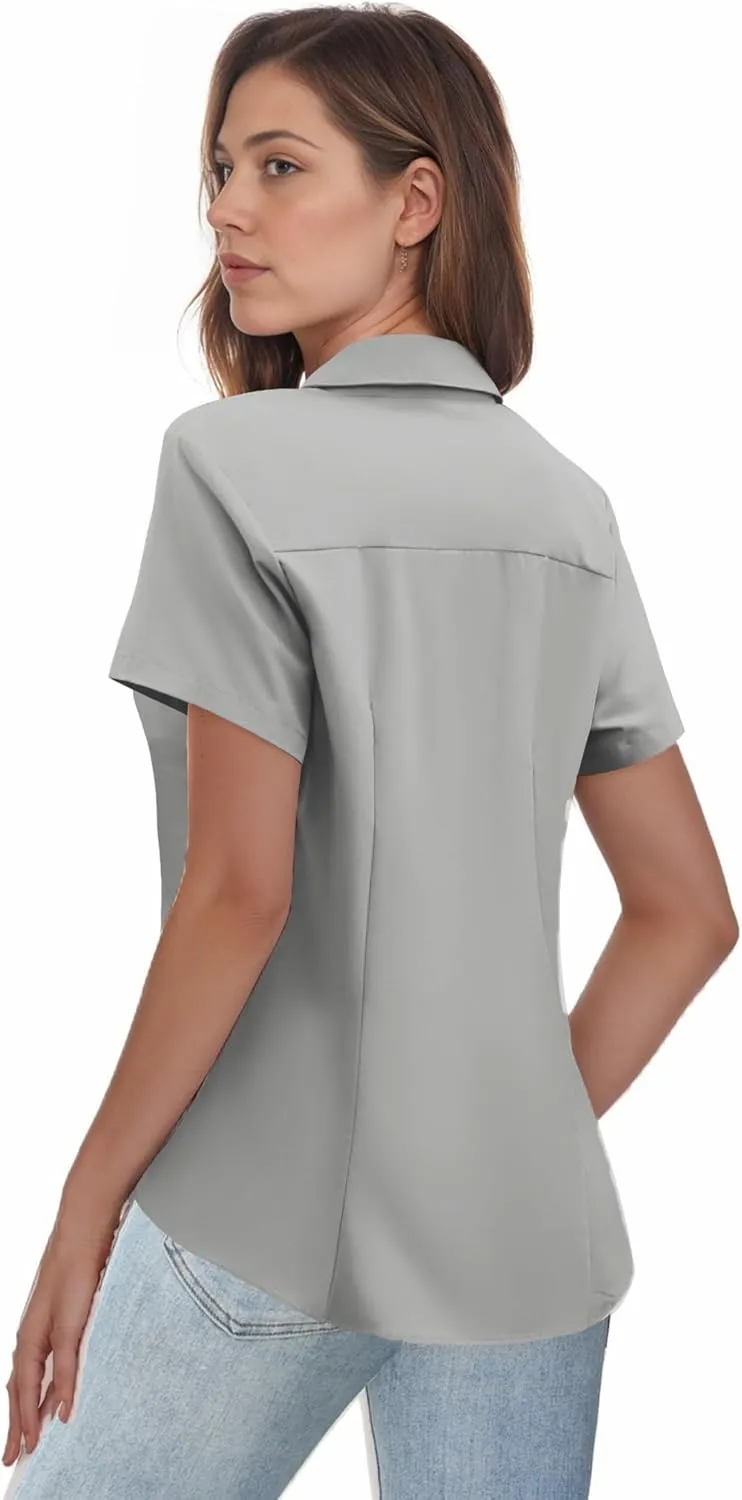 Zeagoo Women's Button Down Shirts Short Sleeve Dress Shirts Basic Business Collared Work Blouses