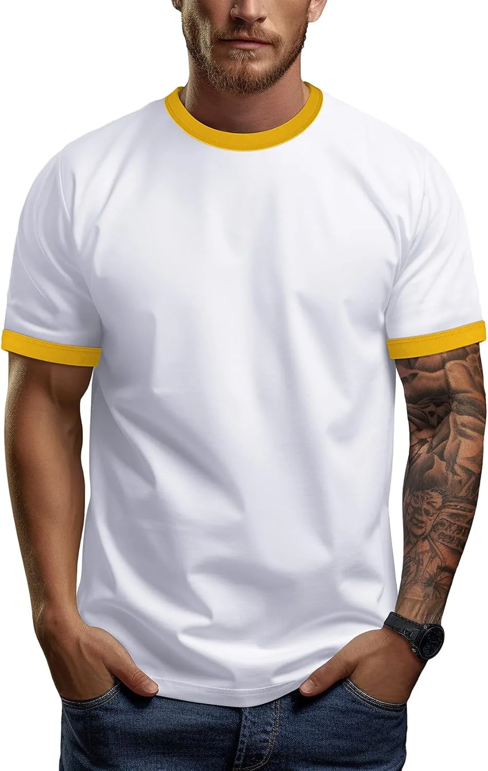 Zengjo Men's Ringer Tee Crewneck Athletic T Shirts Short Sleeve Sport Shirt for Men
