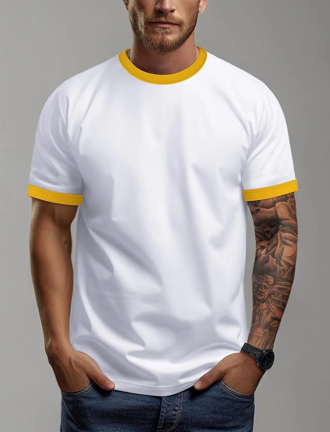 Zengjo Men's Ringer Tee Crewneck Athletic T Shirts Short Sleeve Sport Shirt for Men
