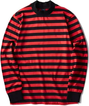 Zengjo Mens Striped Shirt Long Sleeve Mock Turtleneck Shirts
