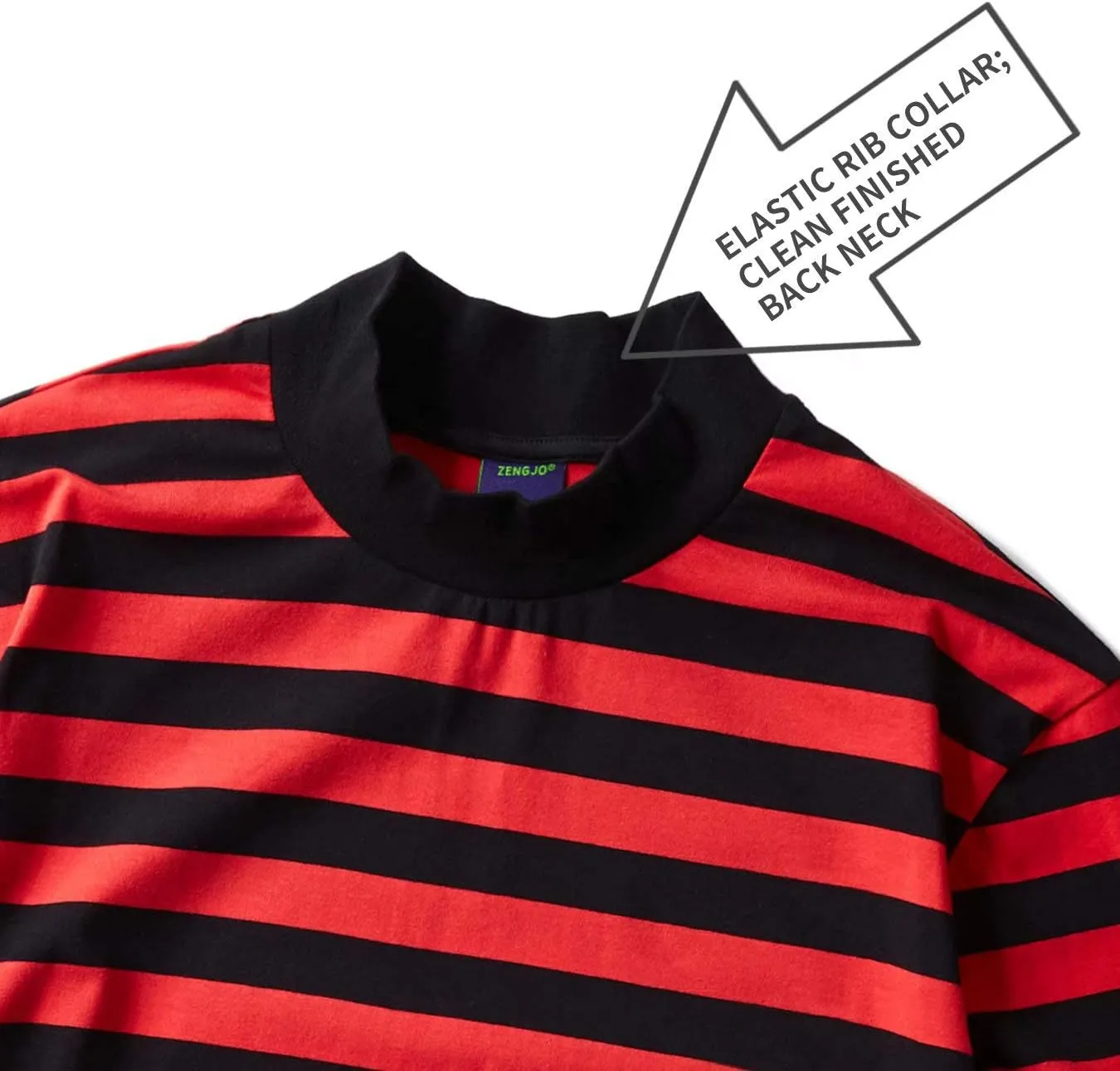 Zengjo Mens Striped Shirt Long Sleeve Mock Turtleneck Shirts