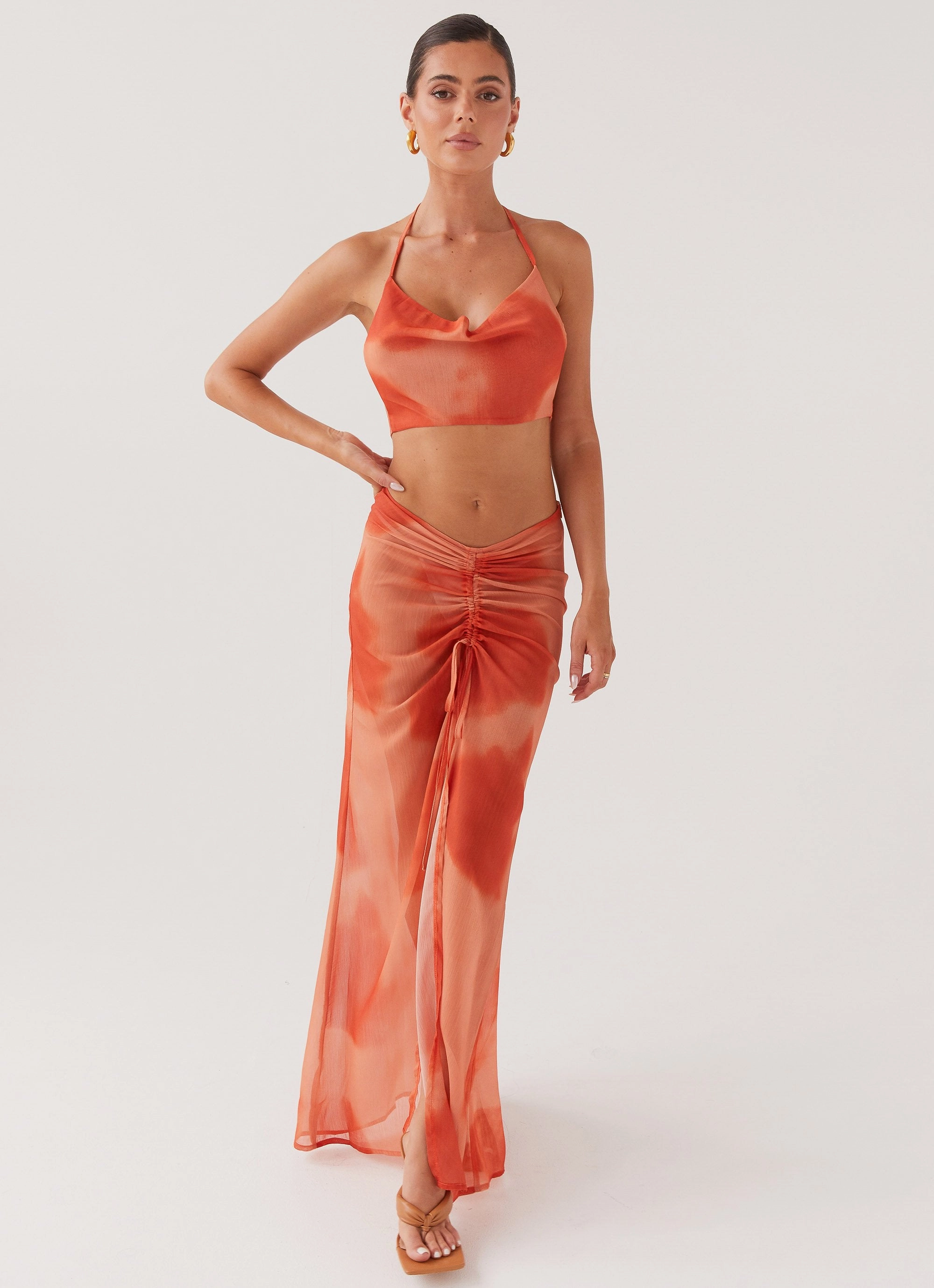 Zenta Cowl Neck Top - Copper Light material UPF Protective Fabric