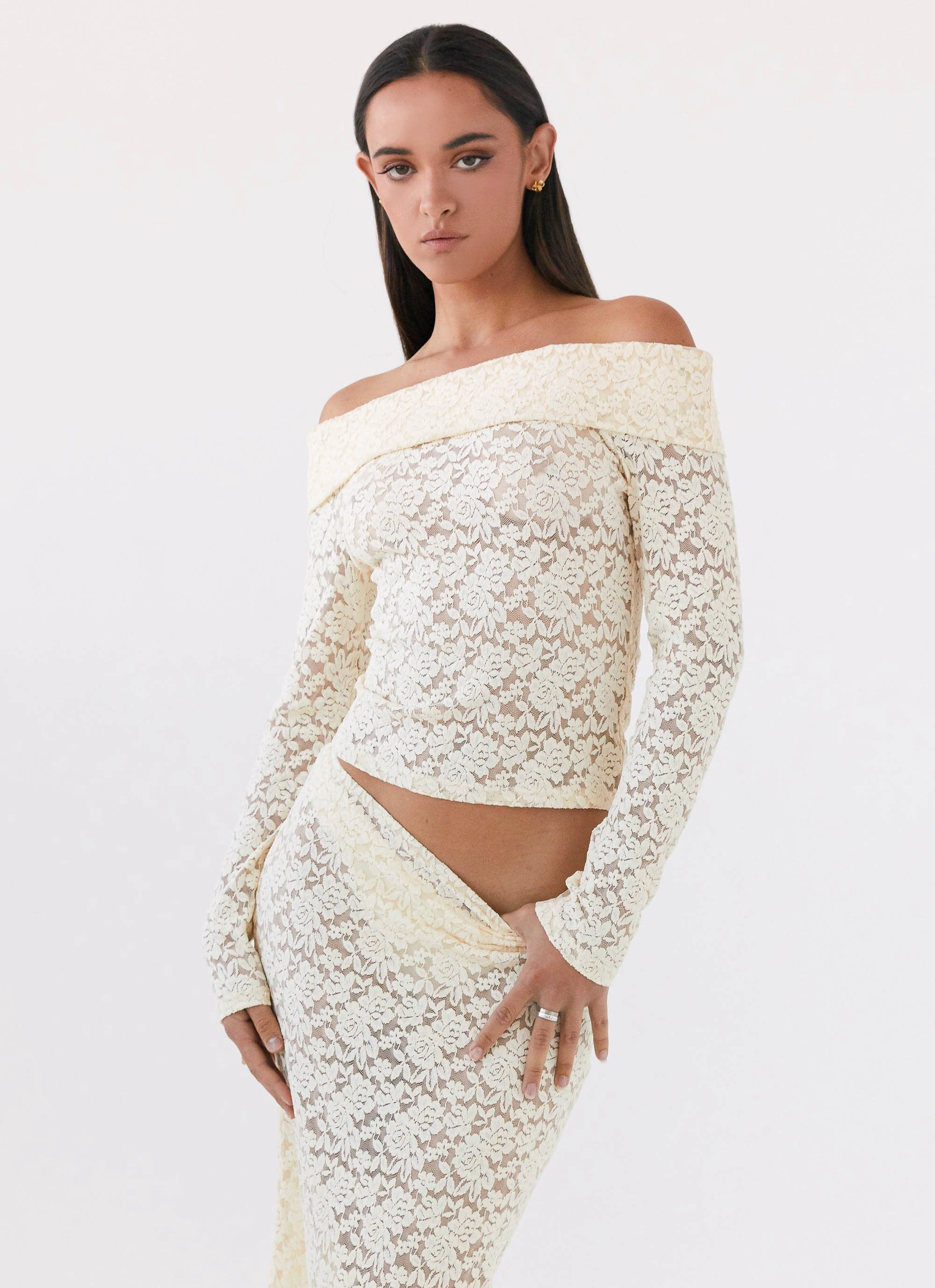 Roll Up Sleeve System WrinkleResistantTextile Zephyra Lace Long Sleeve Top - Natural