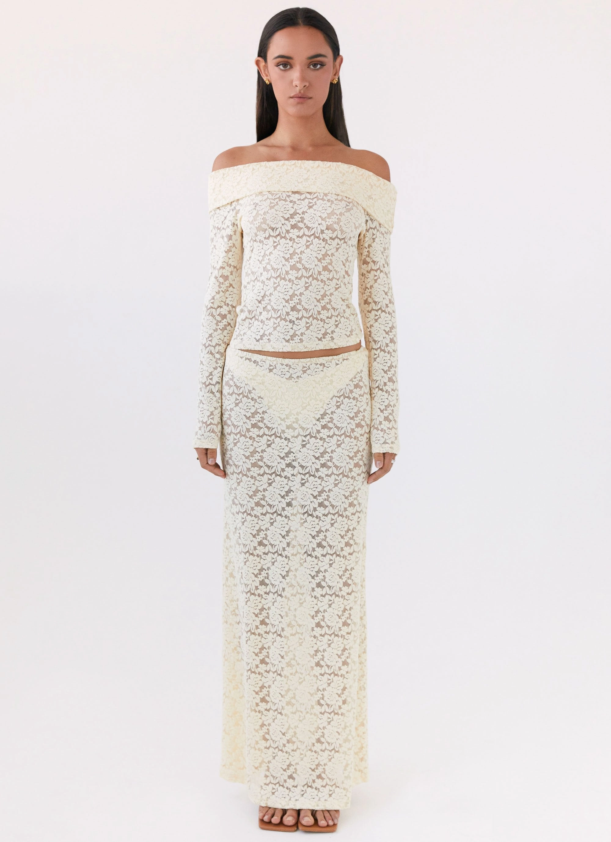 FrictionFreeNeckline Zephyra Lace Long Sleeve Top - Natural