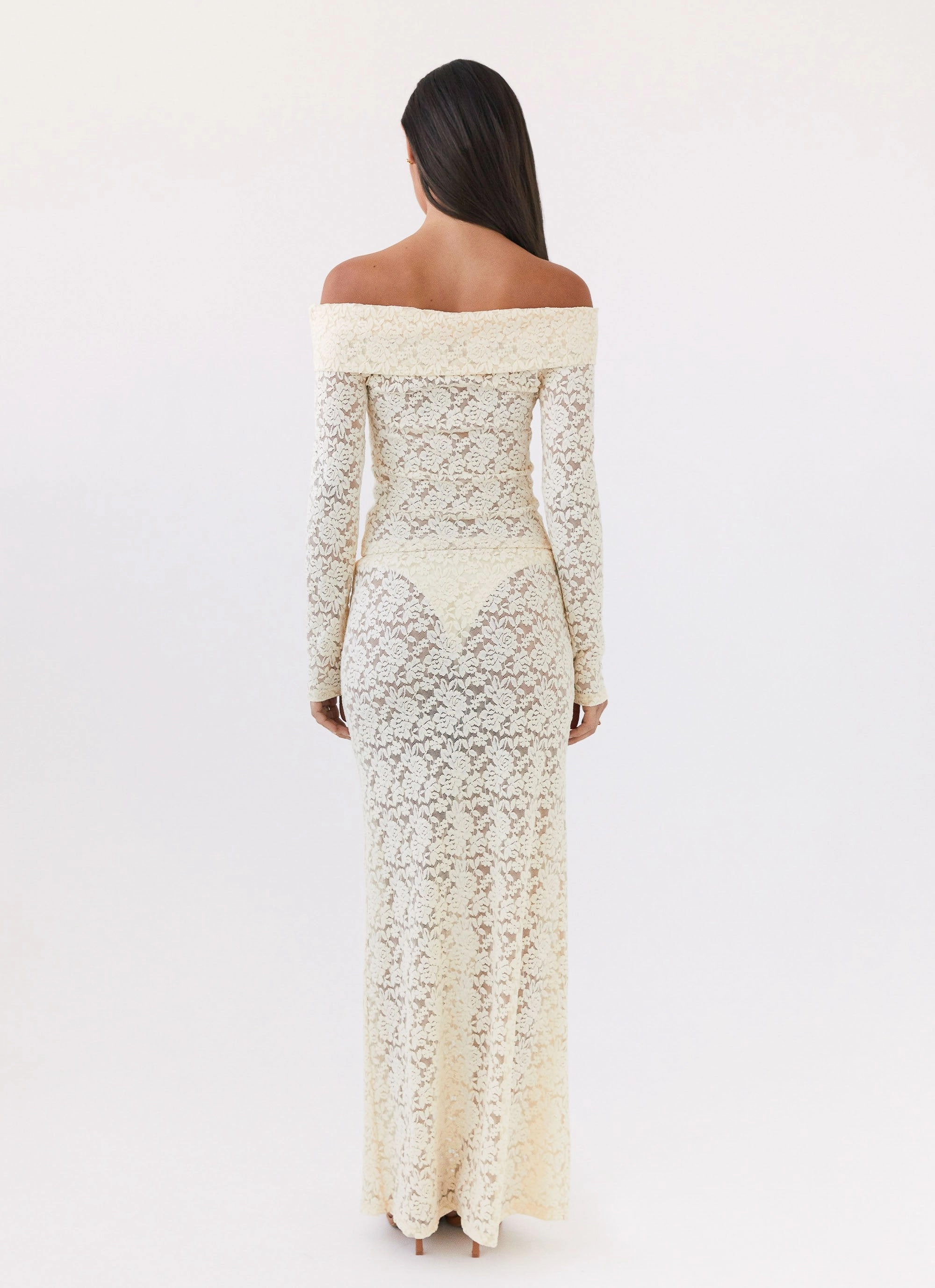 Zephyra Lace Long Sleeve Top - Natural MicrofiberTech