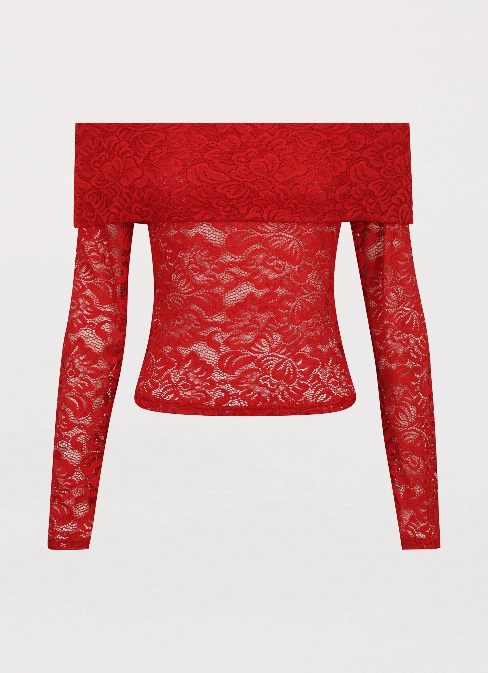 Seamless Design NonIrritating Stitching Zephyra Lace Long Sleeve Top - Red