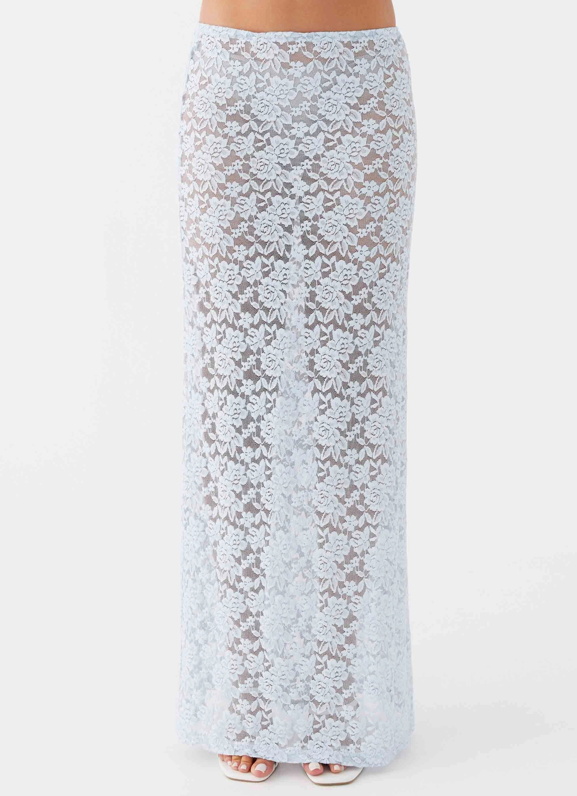 Zephyra Lace Maxi Skirt - Blue Cloud Subtle Detail
