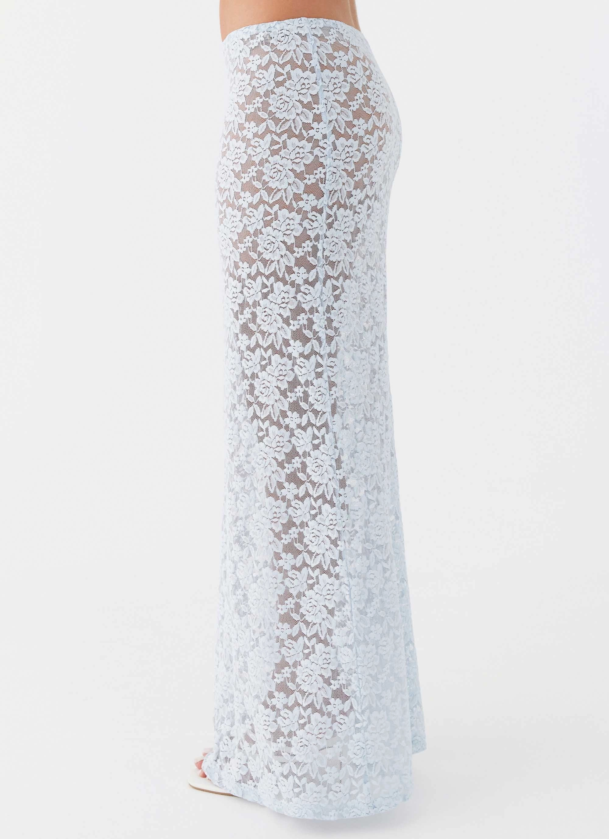 Chic casual Slim Fit Band Zephyra Lace Maxi Skirt - Blue Cloud