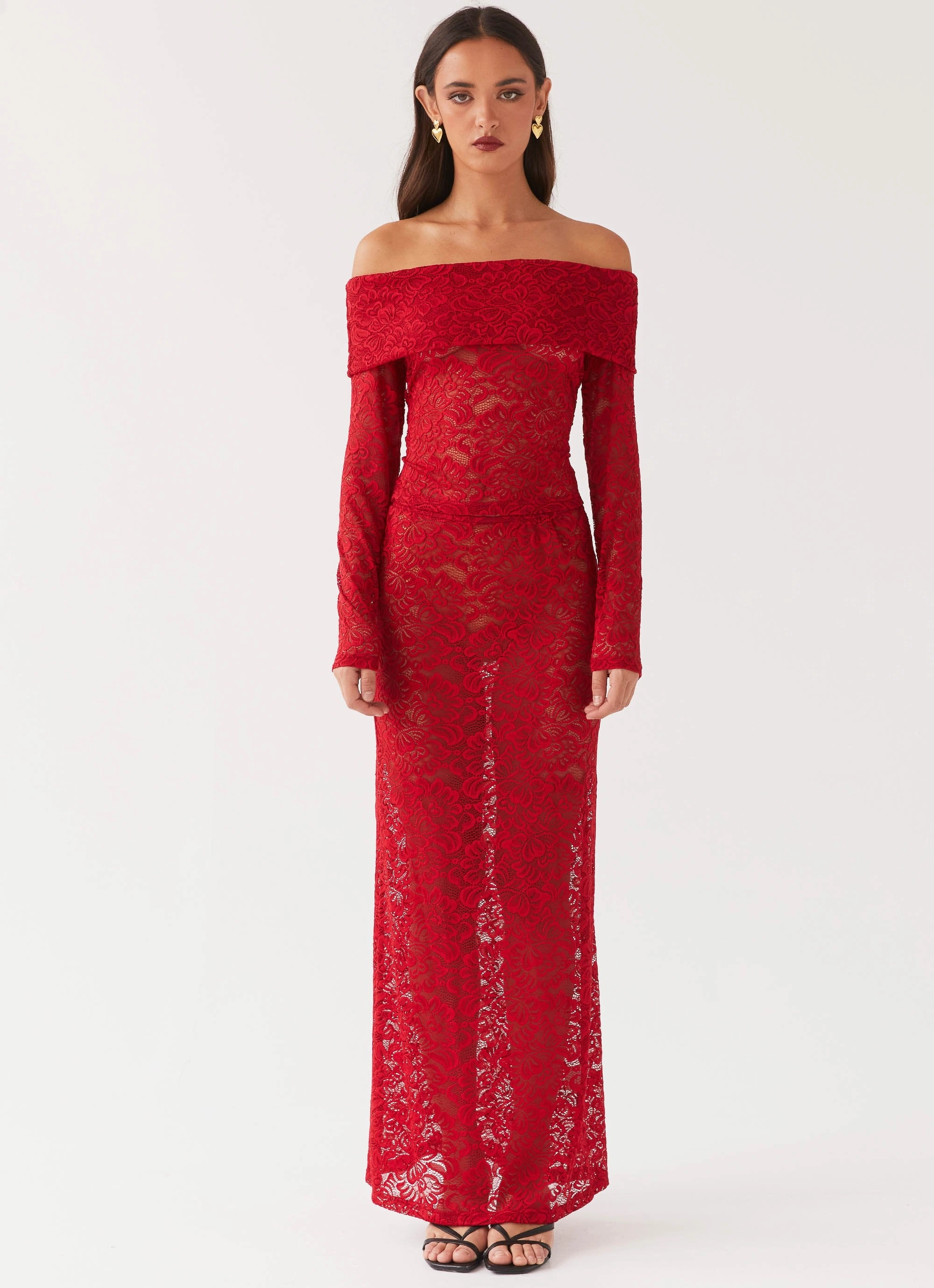 Zephyra Lace Maxi Skirt - Red Quick Wear Holiday Travel