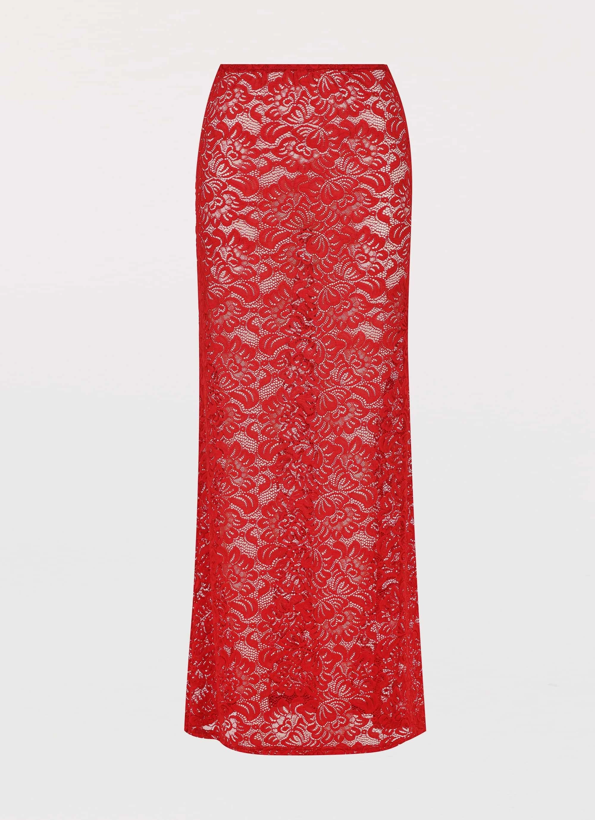 Zephyra Lace Maxi Skirt - Red Teen Fashion Daily Essential