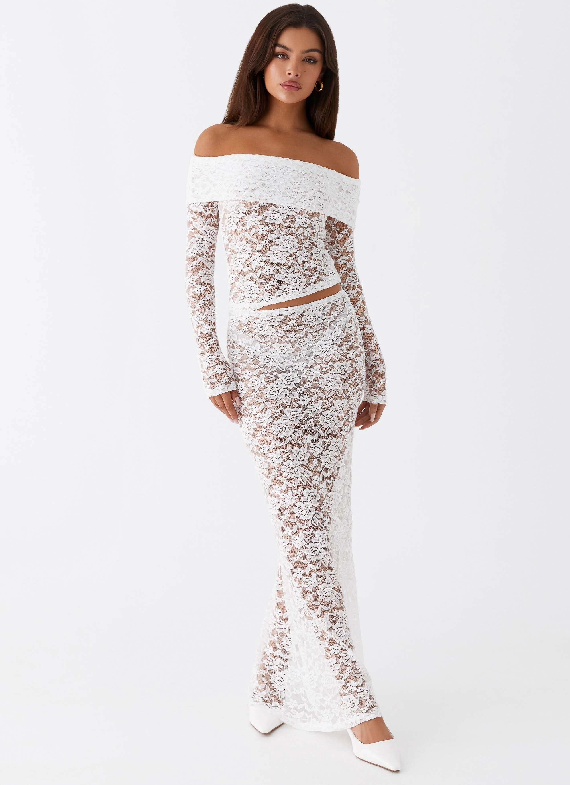 Light Travel Piece Zephyra Lace Maxi Skirt - White