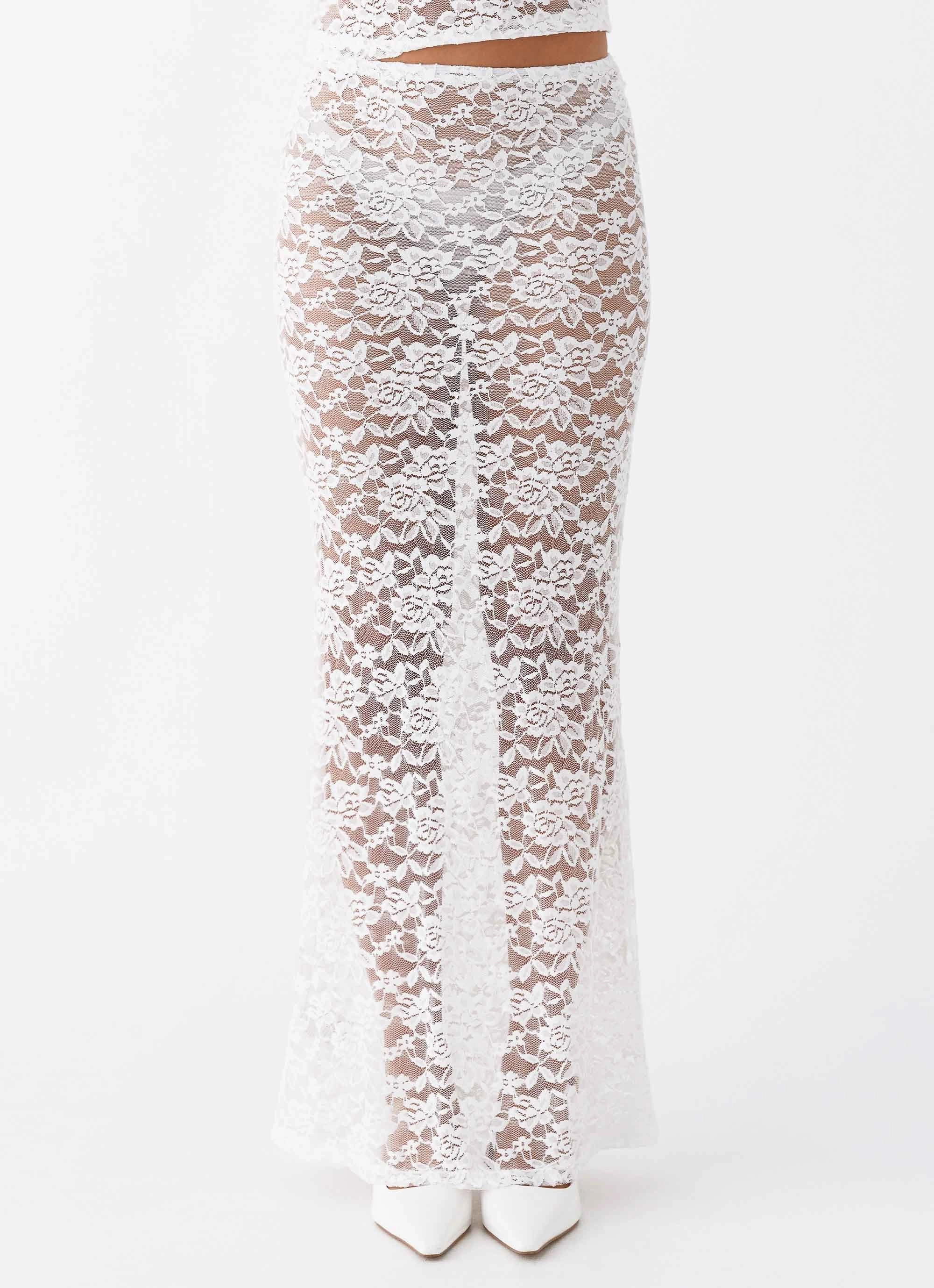 Zephyra Lace Maxi Skirt - White Double Breasted