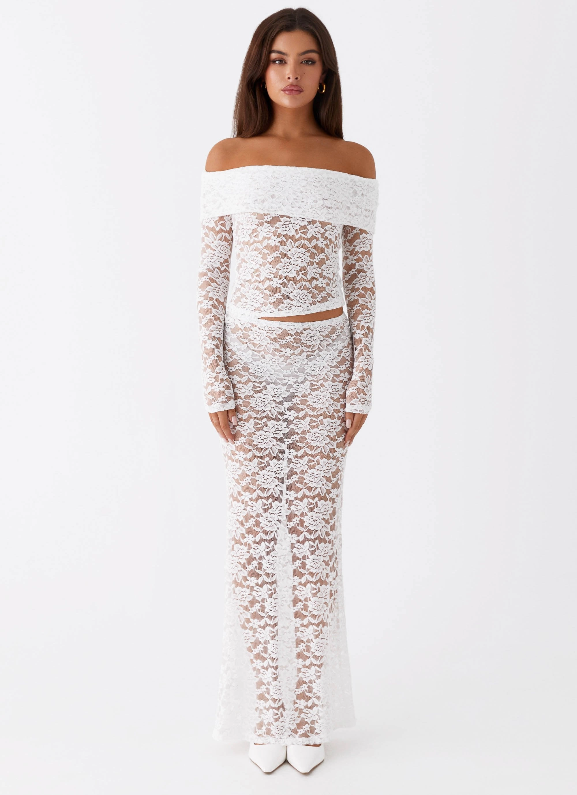 Zephyra Lace Maxi Skirt - White Clean Street Look Everyday Look