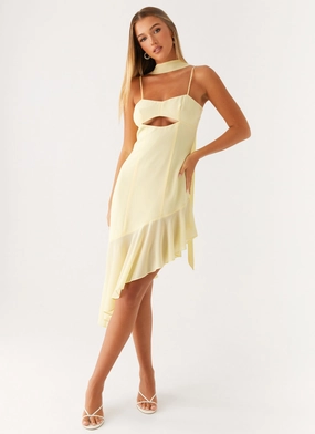 Zesty Asymmetrical Midi Dress - Yellow Calm Aesthetic