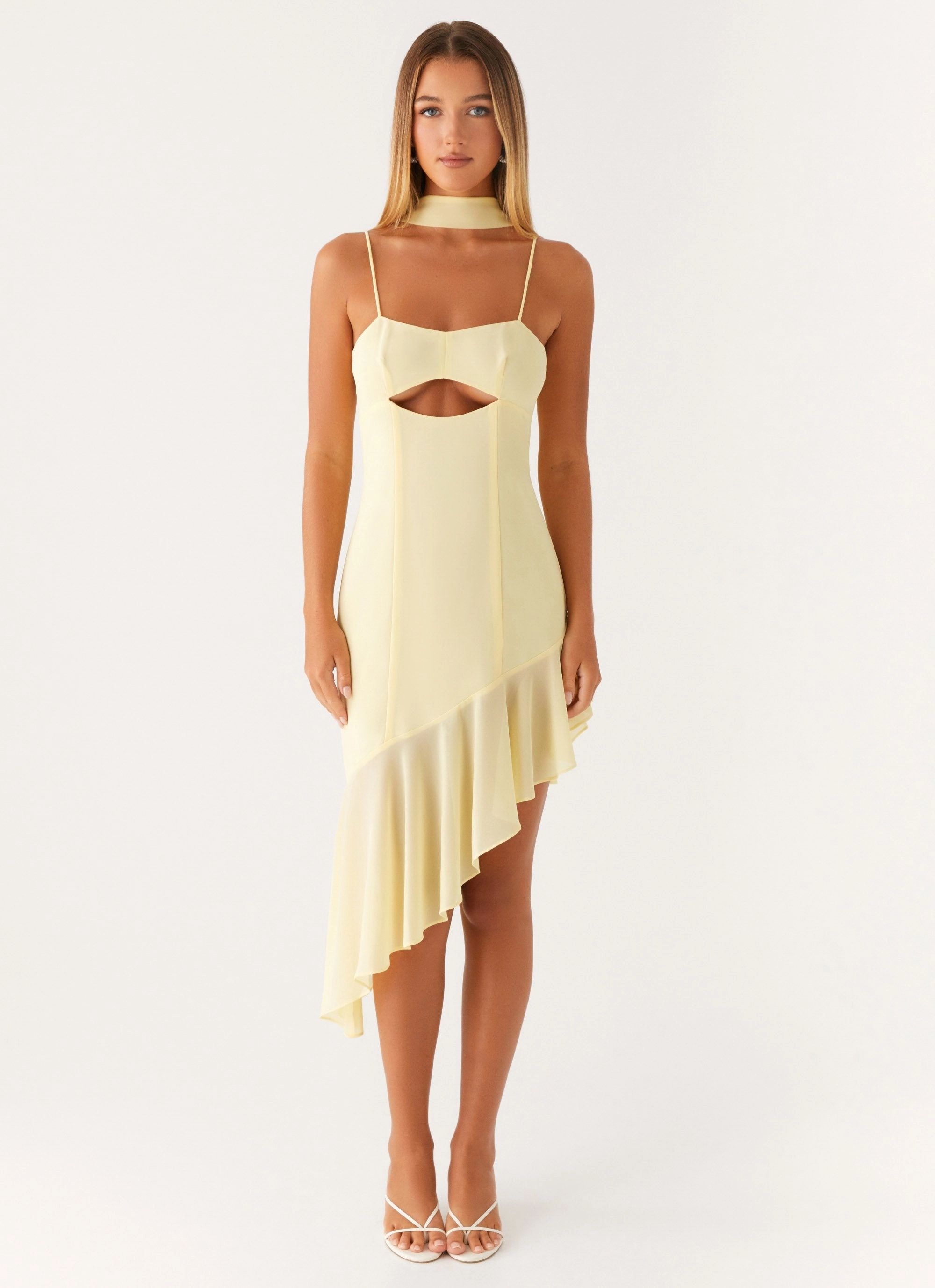 London Edge Zesty Asymmetrical Midi Dress - Yellow