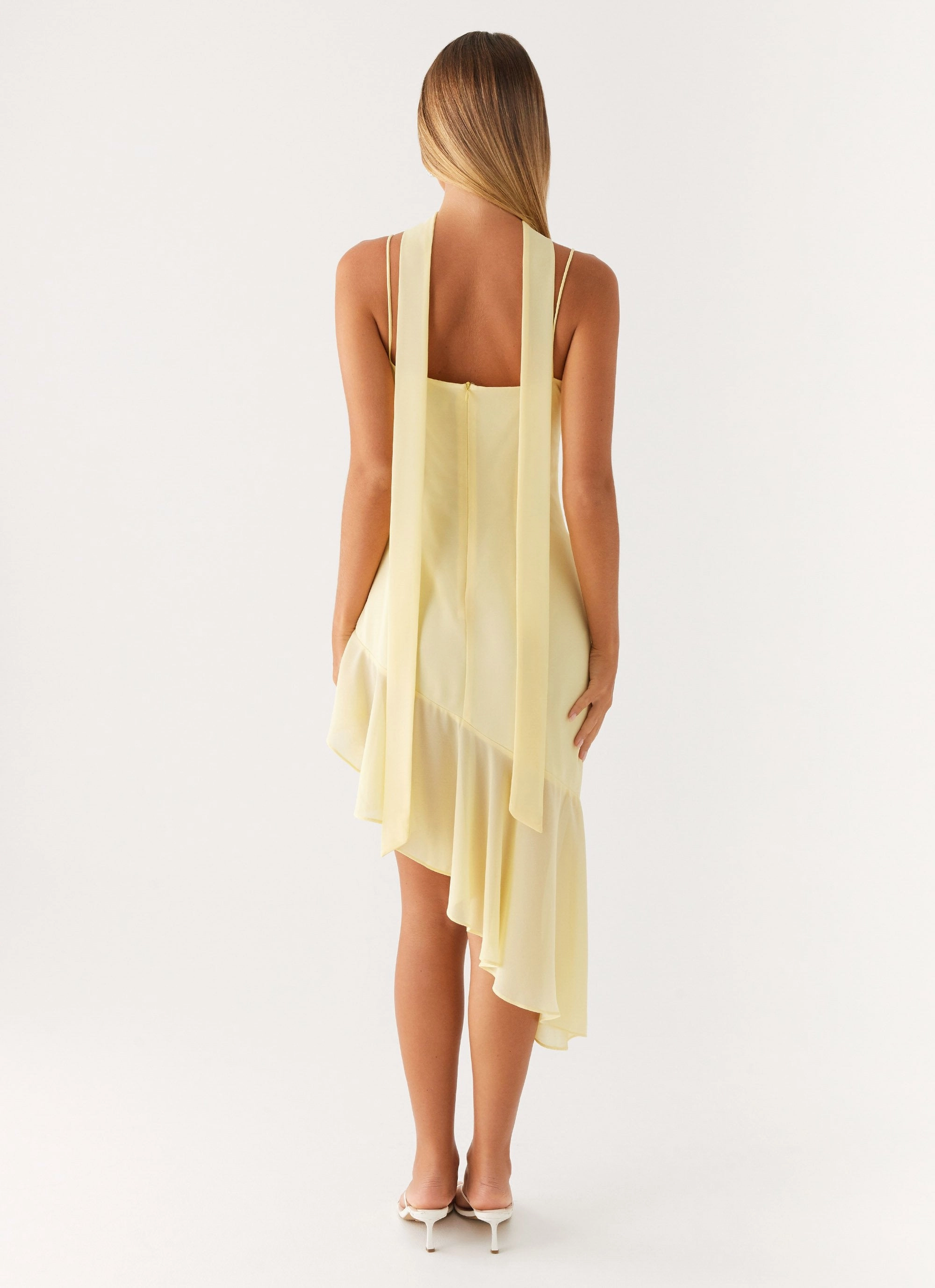 Balloon-Sleeve Comfortable office piece Zesty Asymmetrical Midi Dress - Yellow