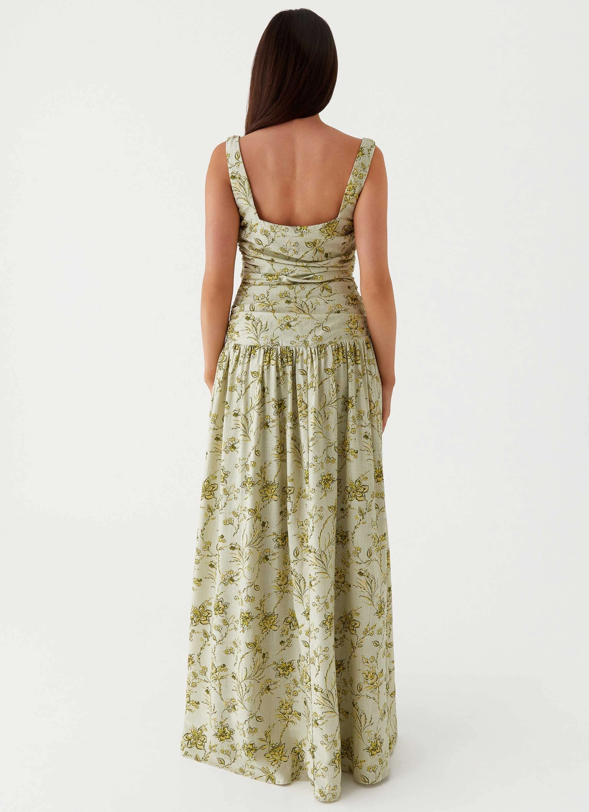 Zinna Linen Maxi Dress - Sage Floral Effortless weekend dress