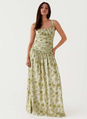 Zinna Linen Maxi Dress - Sage Floral Timeless Look