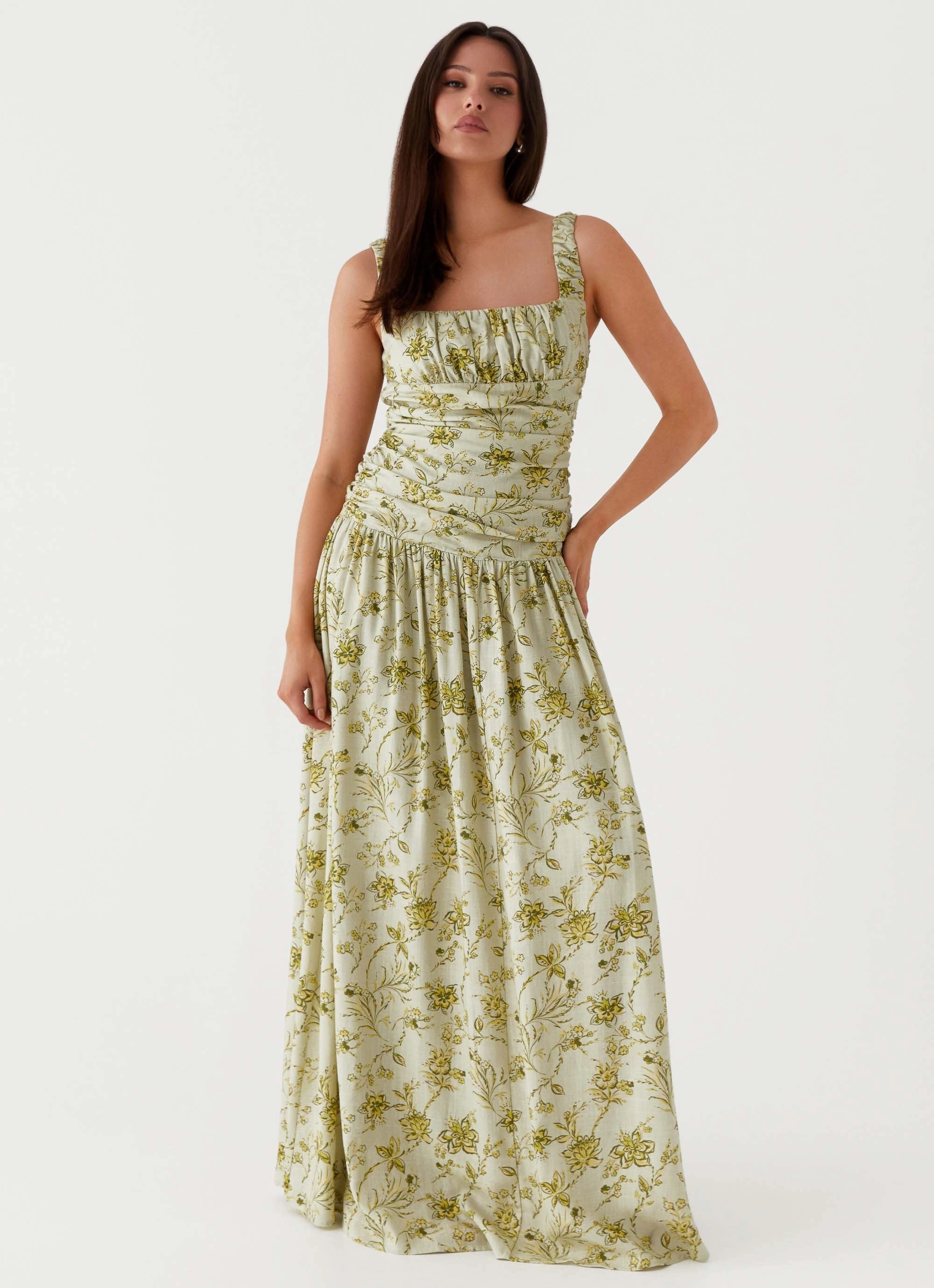 Zinna Linen Maxi Dress - Sage Floral Timeless Look