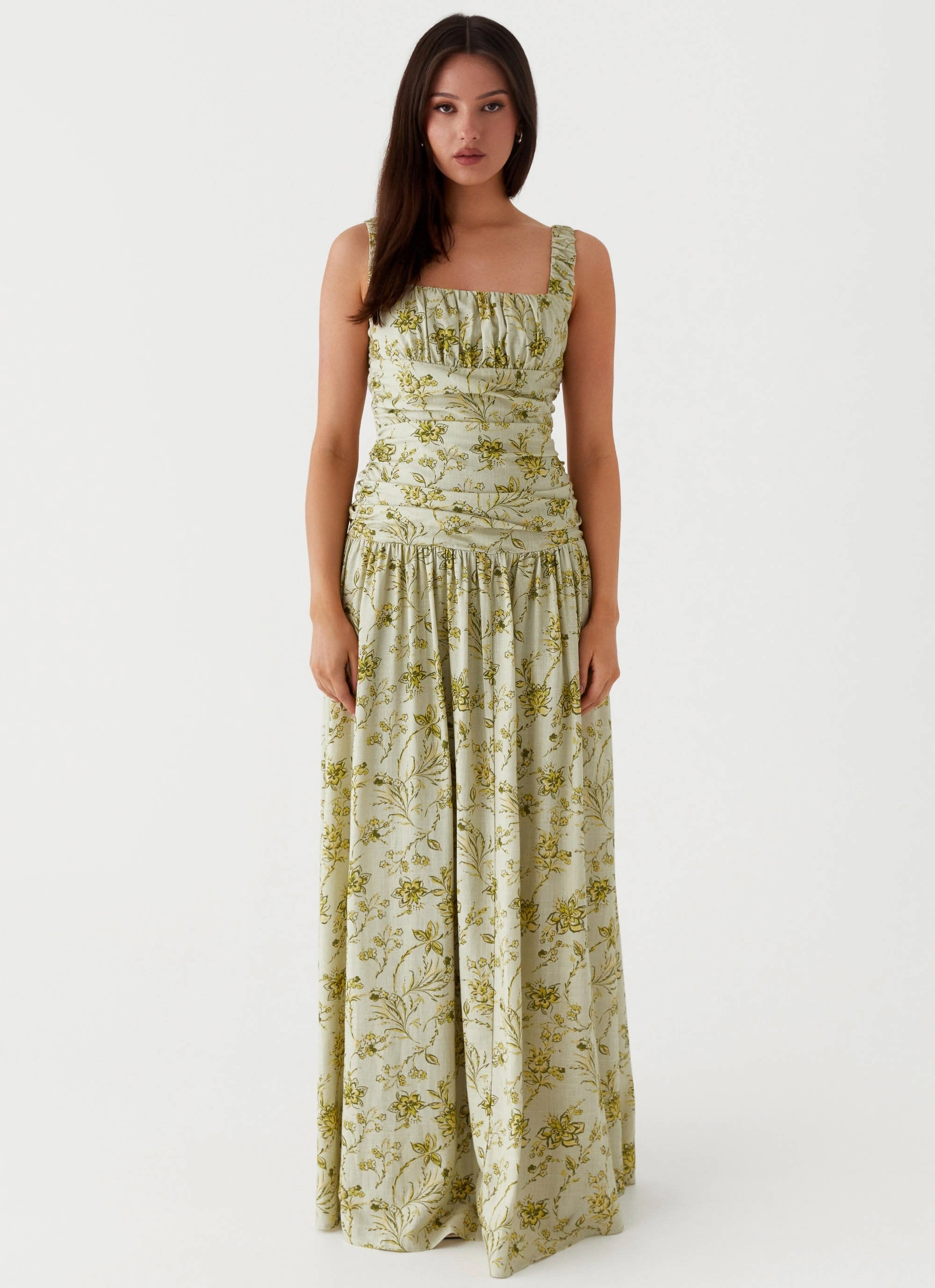 Zinna Linen Maxi Dress - Sage Floral All Look
