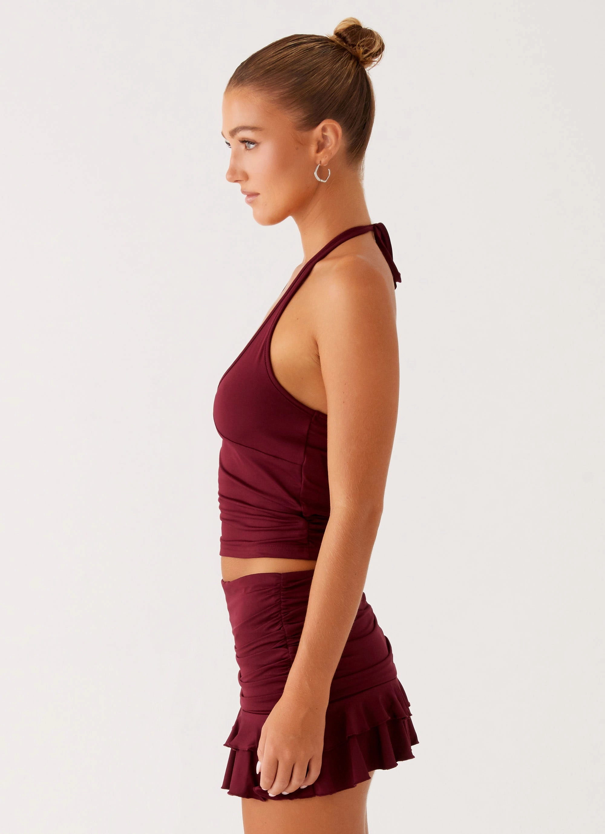 DetachableLining elastic waistband Bernie Halter Top - Raspberry Wine